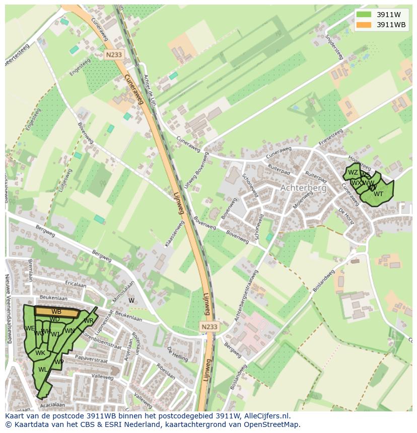 Afbeelding van het postcodegebied 3911 WB op de kaart.