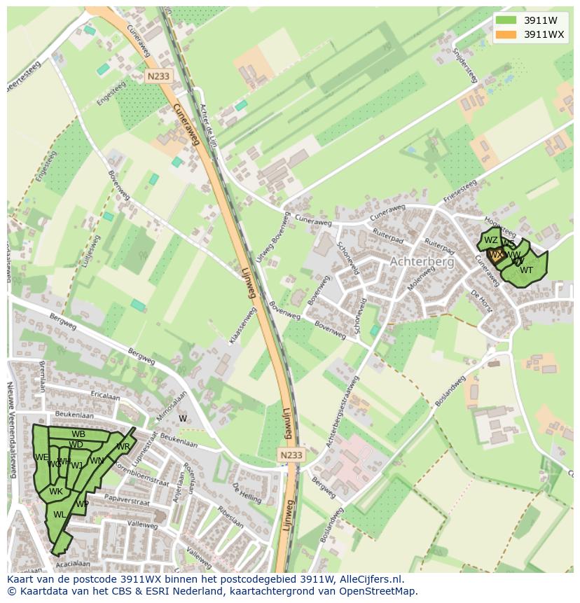 Afbeelding van het postcodegebied 3911 WX op de kaart.