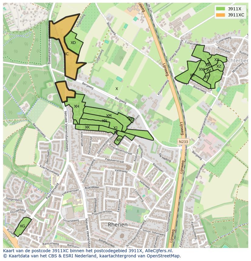 Afbeelding van het postcodegebied 3911 XC op de kaart.