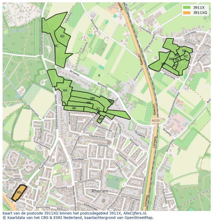 Afbeelding van het postcodegebied 3911 XG op de kaart.