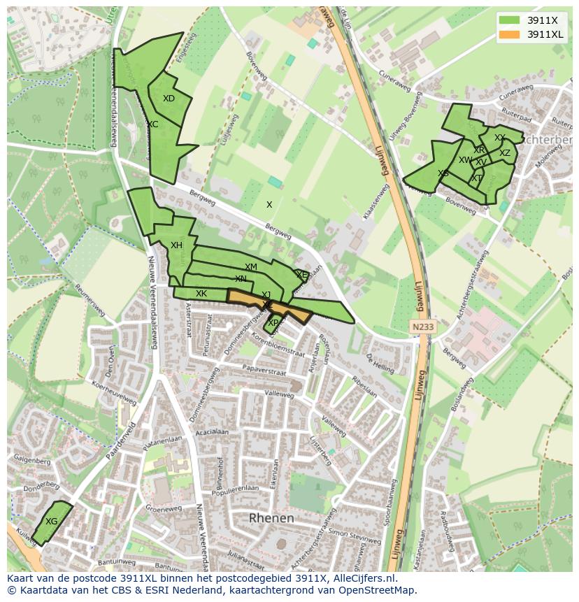 Afbeelding van het postcodegebied 3911 XL op de kaart.