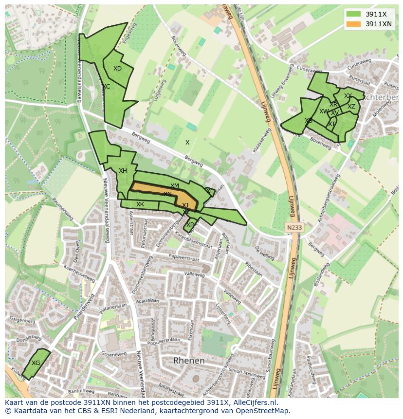 Afbeelding van het postcodegebied 3911 XN op de kaart.