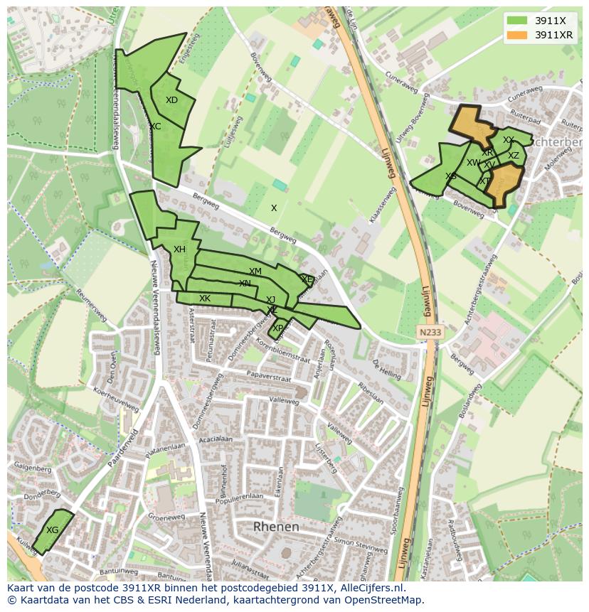 Afbeelding van het postcodegebied 3911 XR op de kaart.