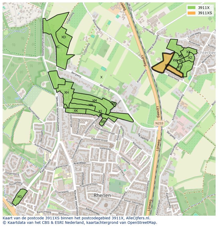 Afbeelding van het postcodegebied 3911 XS op de kaart.