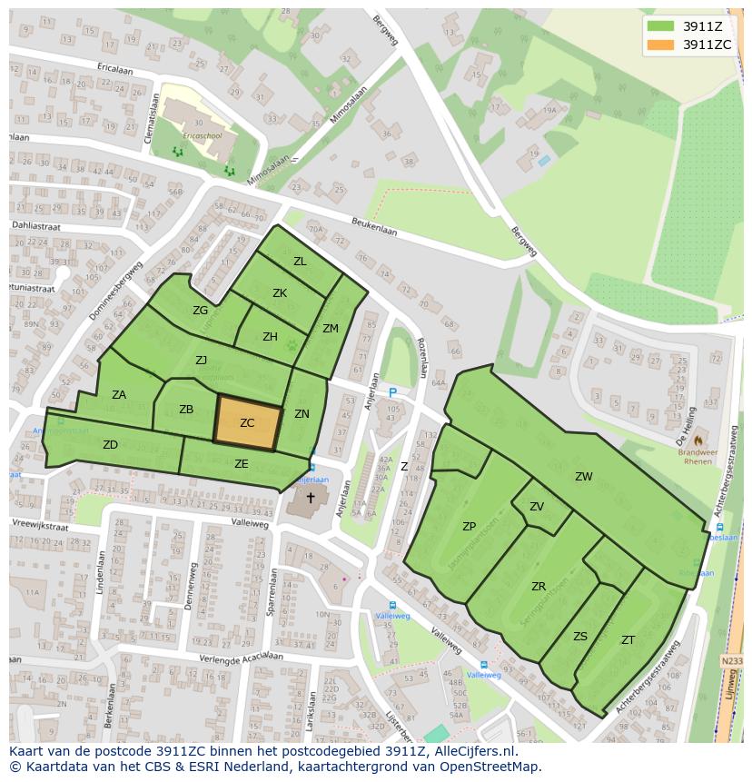 Afbeelding van het postcodegebied 3911 ZC op de kaart.