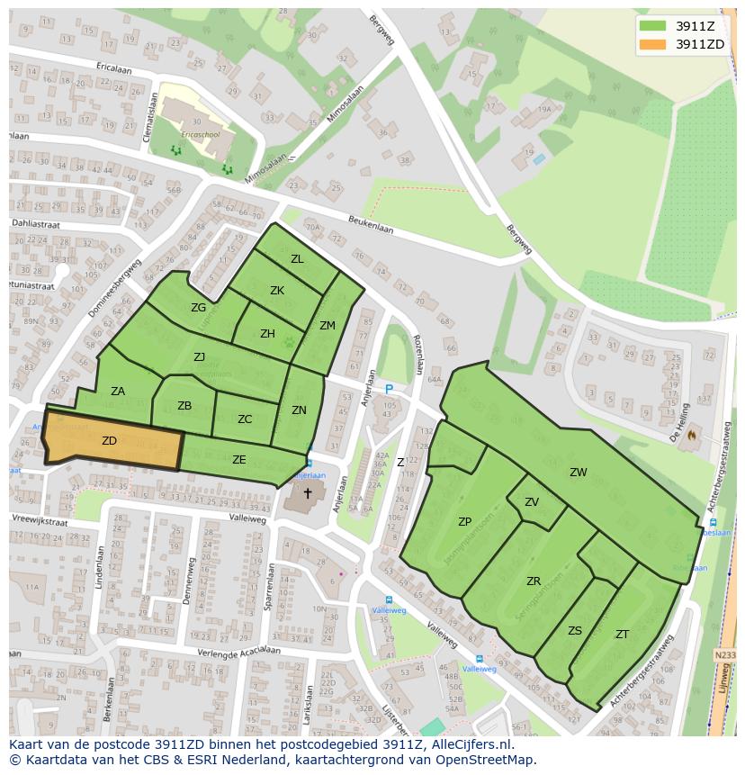 Afbeelding van het postcodegebied 3911 ZD op de kaart.
