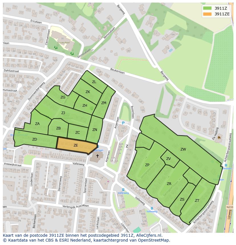 Afbeelding van het postcodegebied 3911 ZE op de kaart.