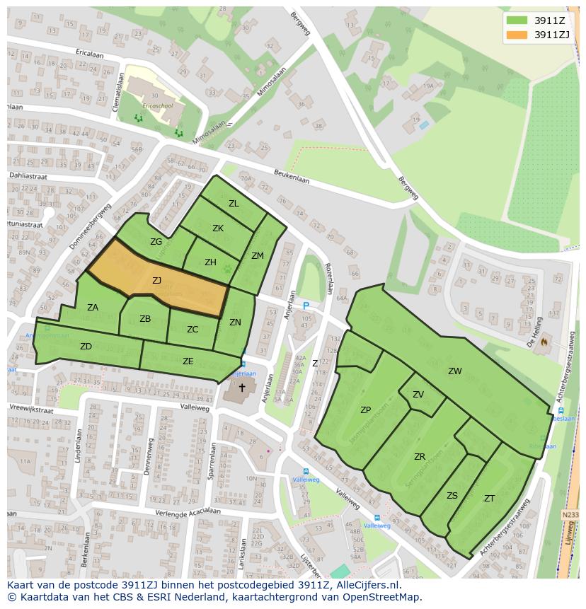 Afbeelding van het postcodegebied 3911 ZJ op de kaart.