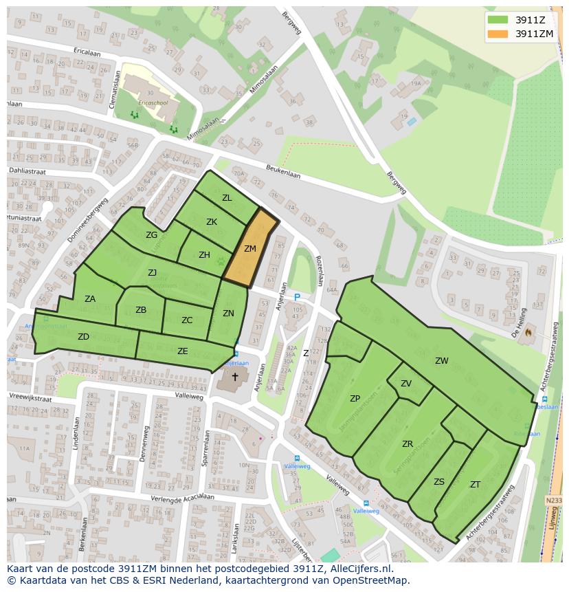 Afbeelding van het postcodegebied 3911 ZM op de kaart.