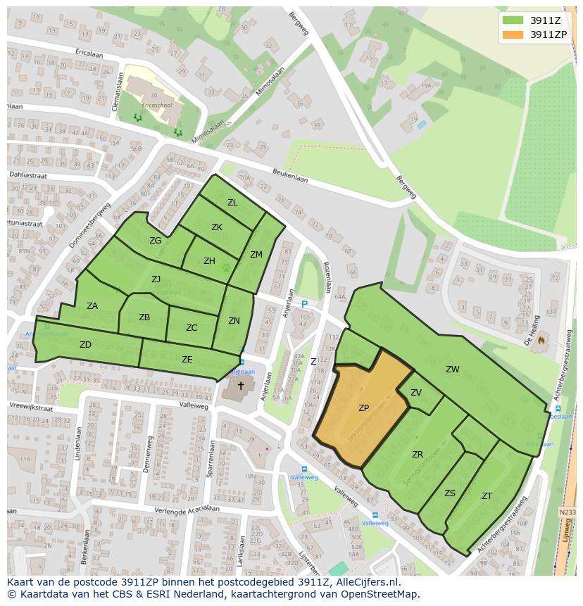 Afbeelding van het postcodegebied 3911 ZP op de kaart.