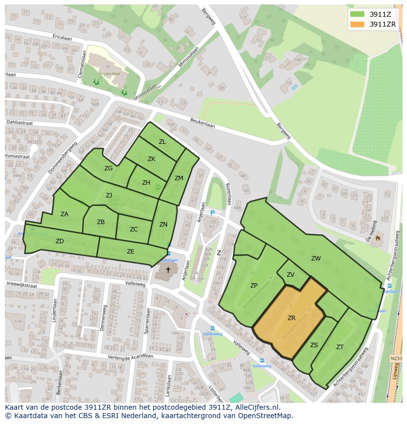 Afbeelding van het postcodegebied 3911 ZR op de kaart.