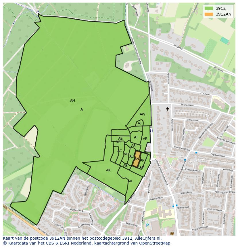 Afbeelding van het postcodegebied 3912 AN op de kaart.