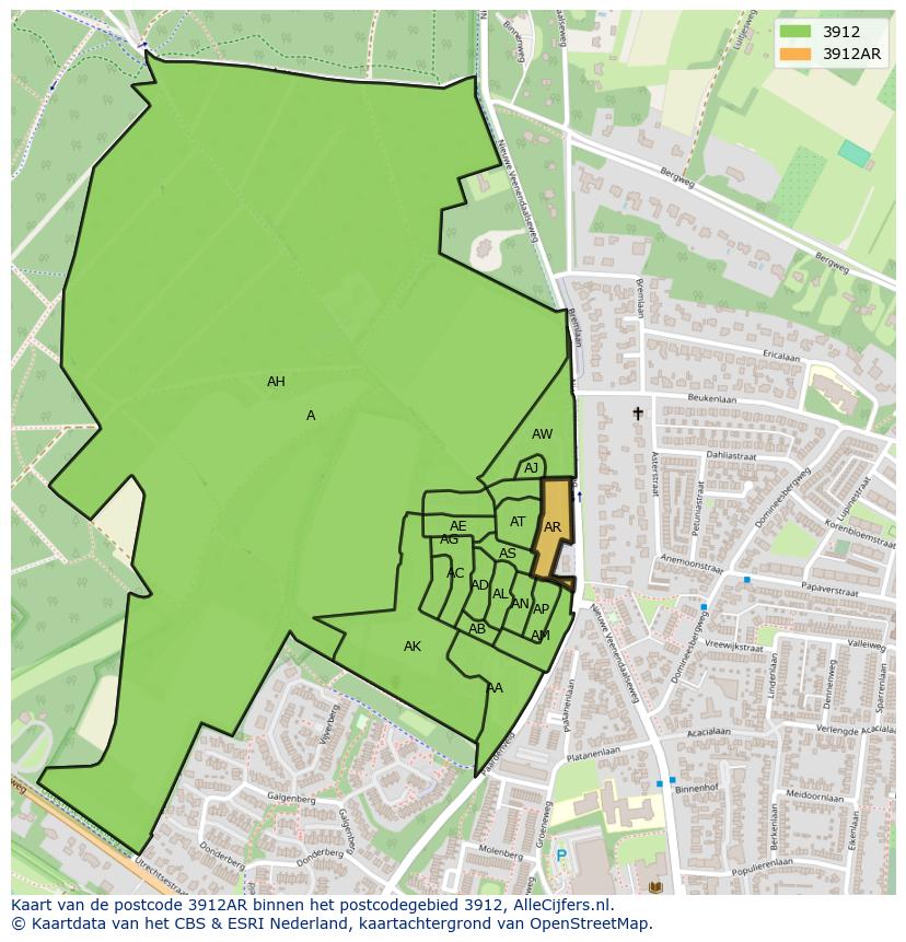 Afbeelding van het postcodegebied 3912 AR op de kaart.