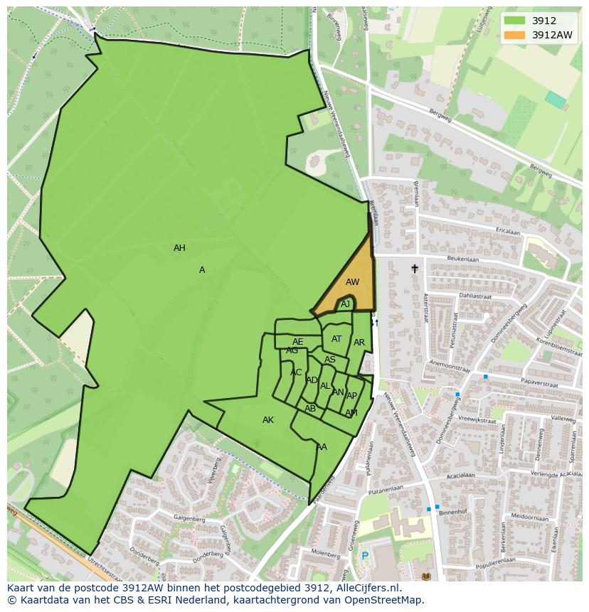 Afbeelding van het postcodegebied 3912 AW op de kaart.