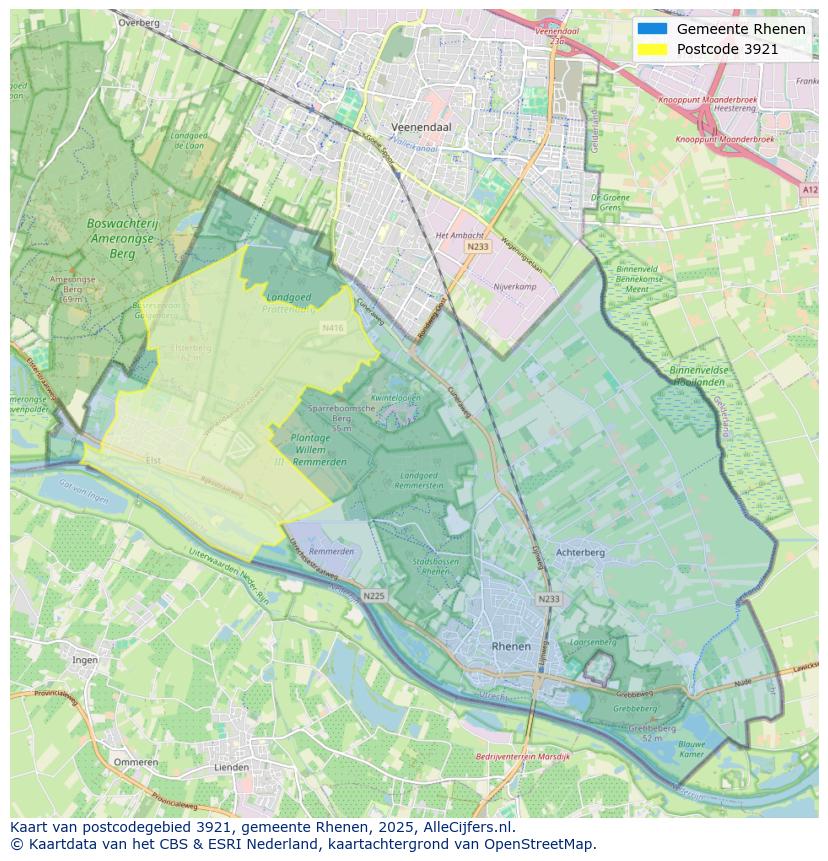 Afbeelding van het postcodegebied 3921 op de kaart.