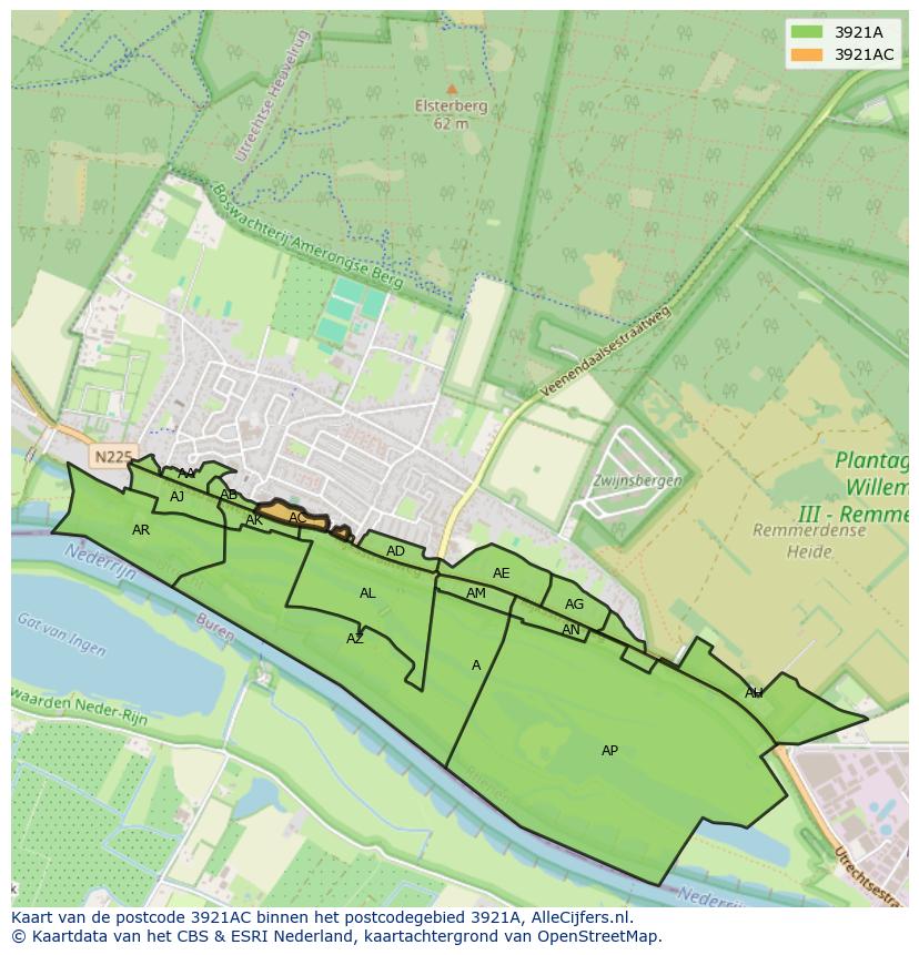 Afbeelding van het postcodegebied 3921 AC op de kaart.
