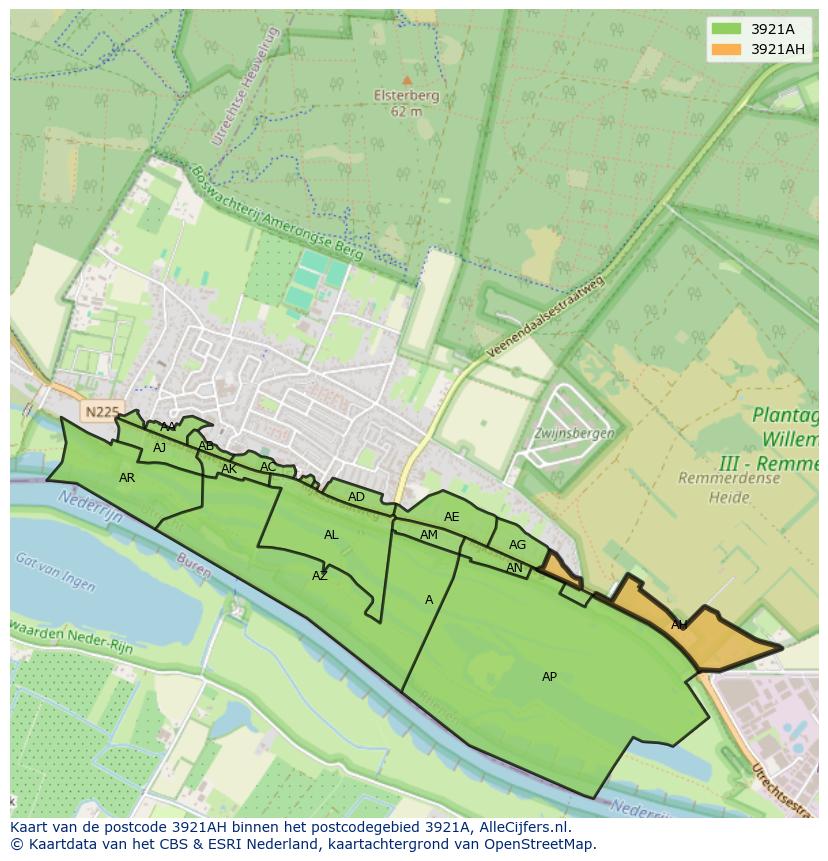 Afbeelding van het postcodegebied 3921 AH op de kaart.