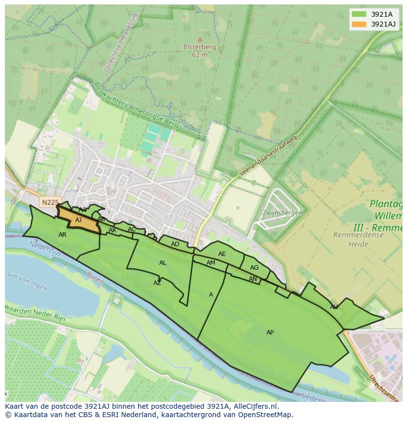 Afbeelding van het postcodegebied 3921 AJ op de kaart.