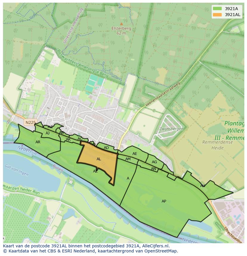 Afbeelding van het postcodegebied 3921 AL op de kaart.