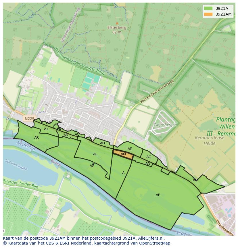 Afbeelding van het postcodegebied 3921 AM op de kaart.