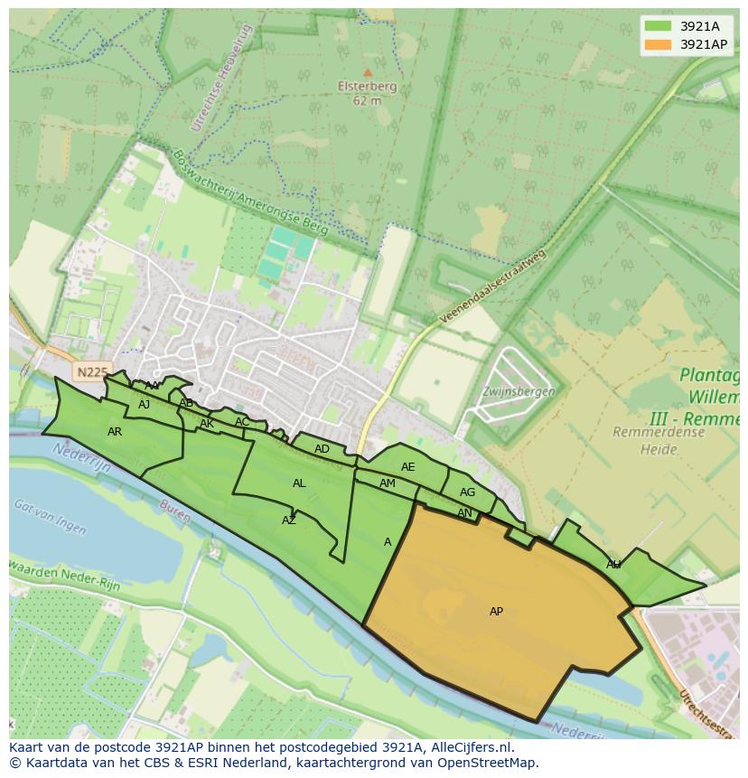 Afbeelding van het postcodegebied 3921 AP op de kaart.