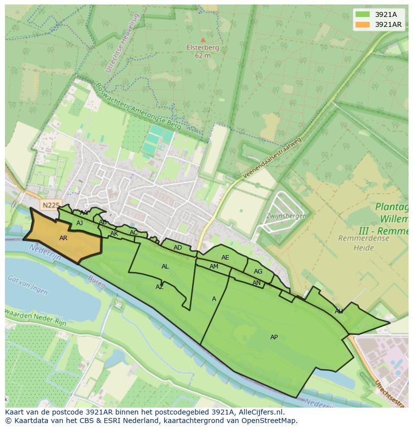 Afbeelding van het postcodegebied 3921 AR op de kaart.