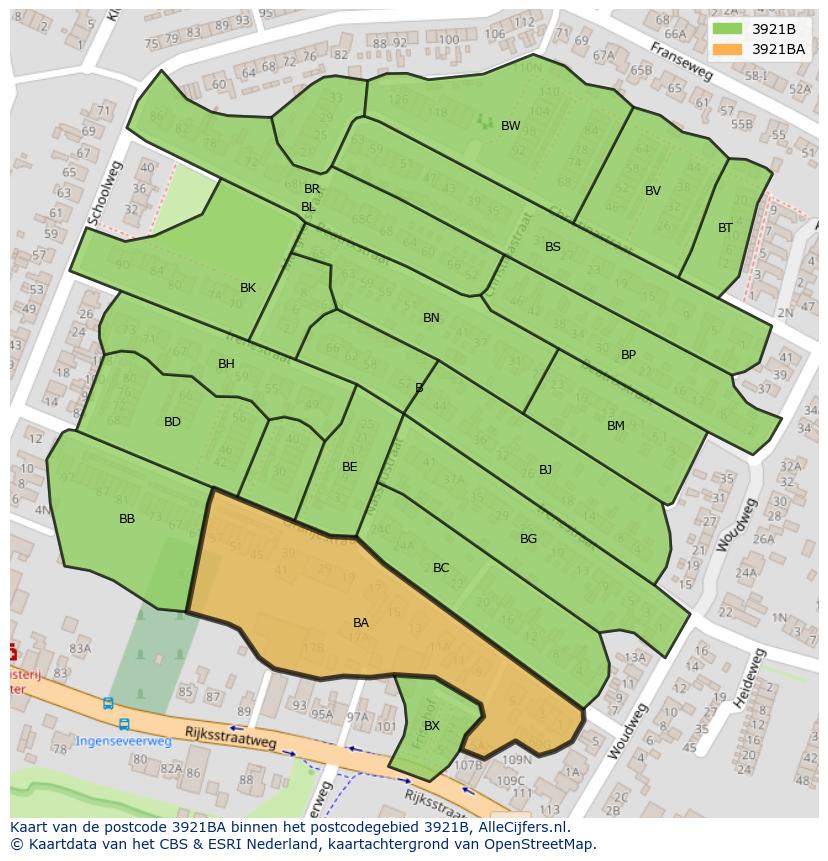 Afbeelding van het postcodegebied 3921 BA op de kaart.