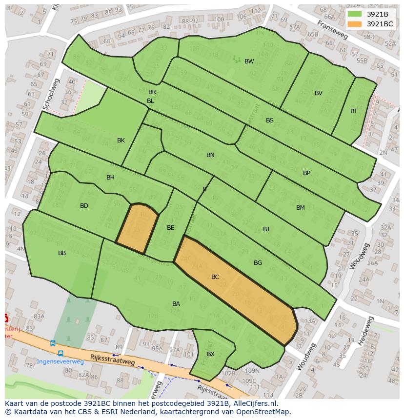Afbeelding van het postcodegebied 3921 BC op de kaart.