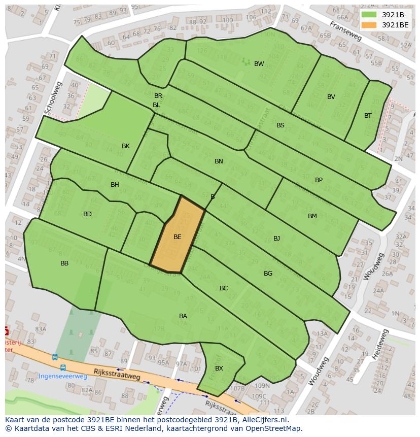 Afbeelding van het postcodegebied 3921 BE op de kaart.