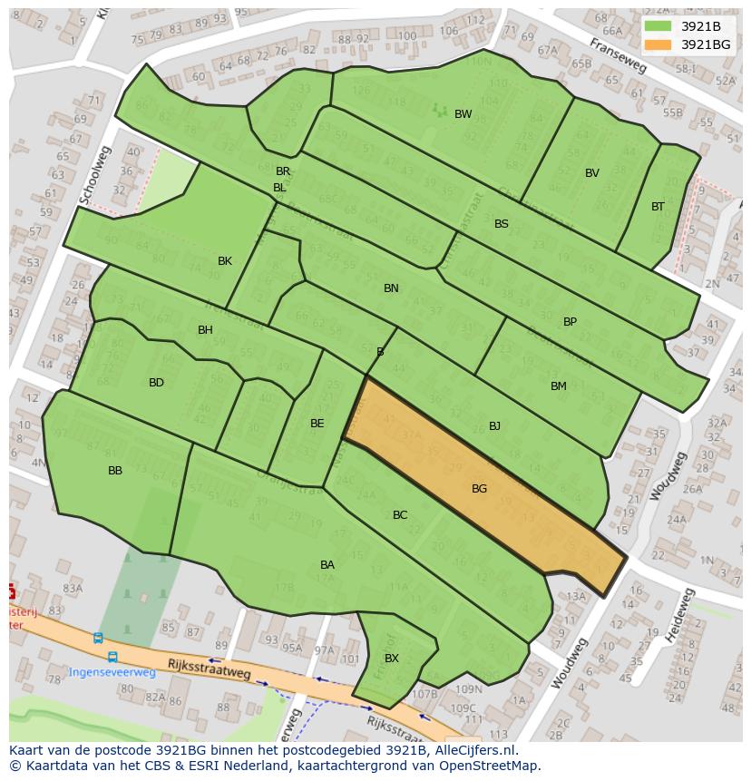 Afbeelding van het postcodegebied 3921 BG op de kaart.