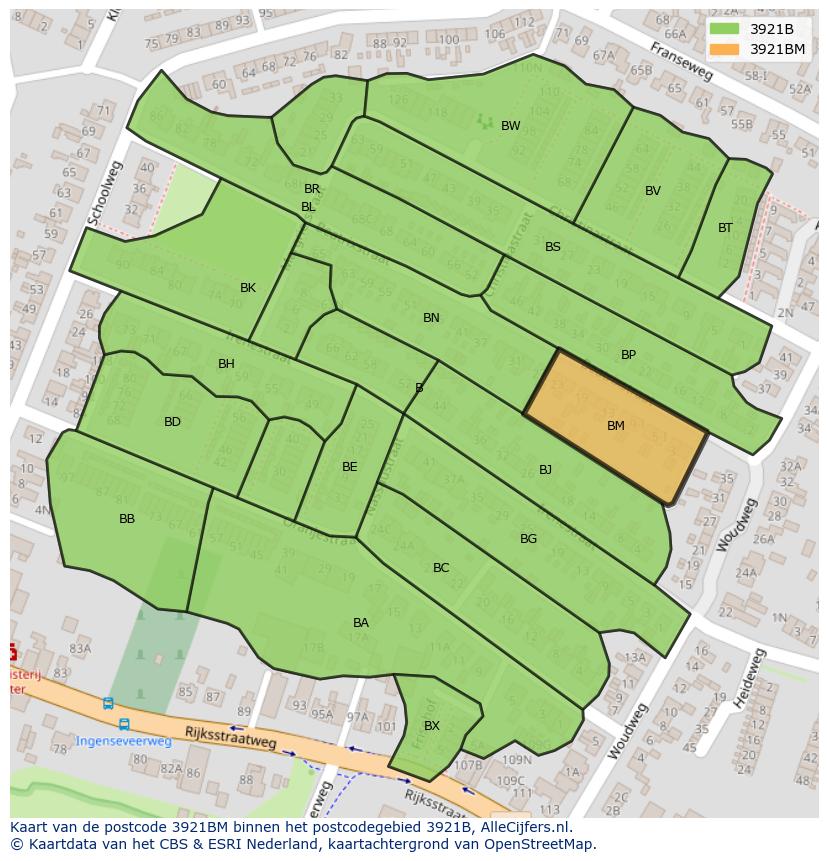 Afbeelding van het postcodegebied 3921 BM op de kaart.