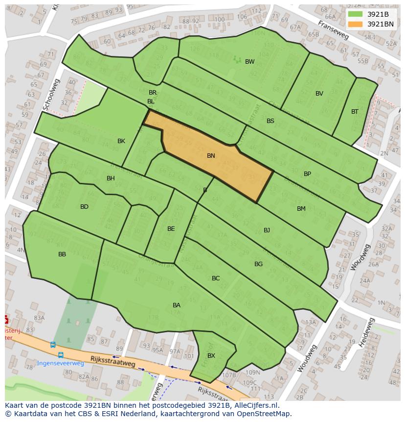 Afbeelding van het postcodegebied 3921 BN op de kaart.