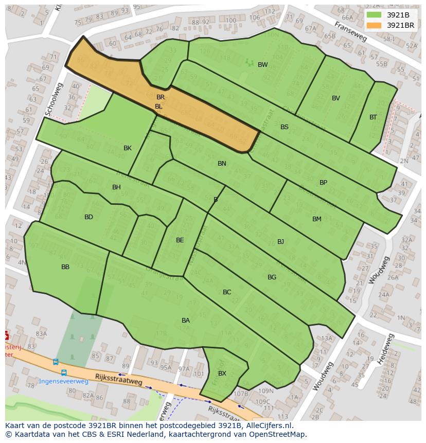 Afbeelding van het postcodegebied 3921 BR op de kaart.