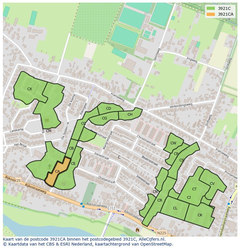 Afbeelding van het postcodegebied 3921 CA op de kaart.