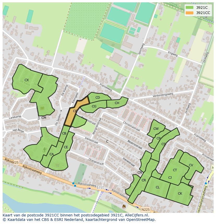 Afbeelding van het postcodegebied 3921 CC op de kaart.