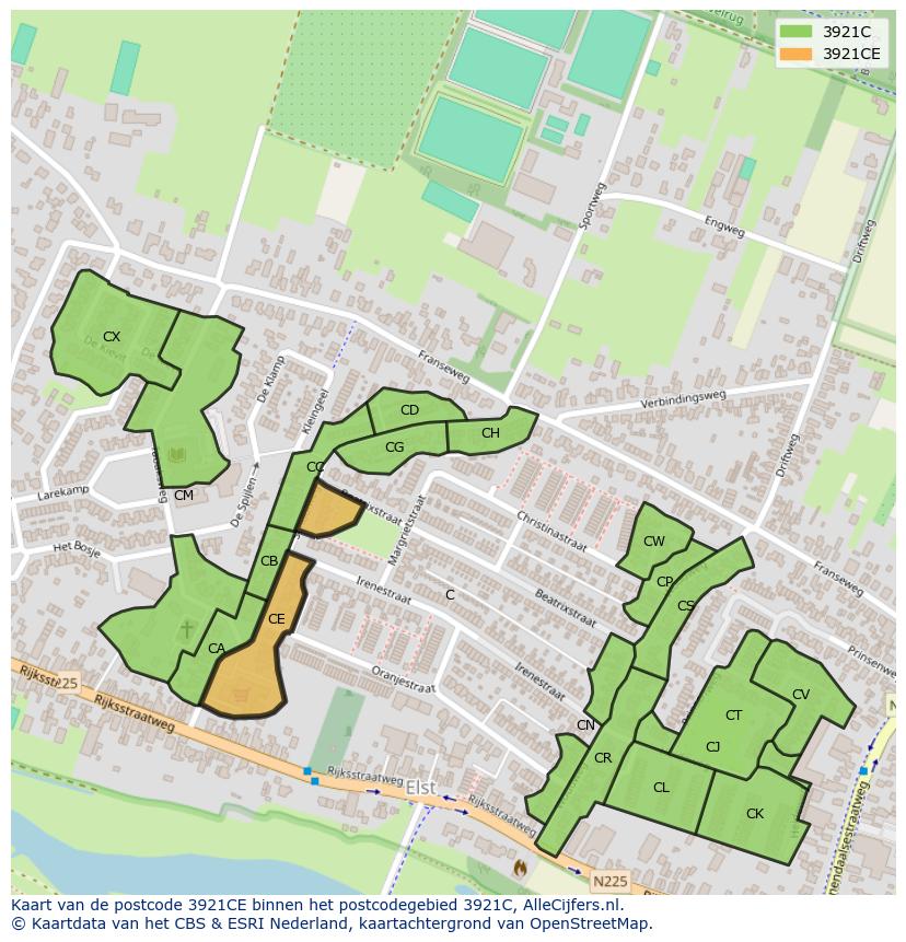 Afbeelding van het postcodegebied 3921 CE op de kaart.