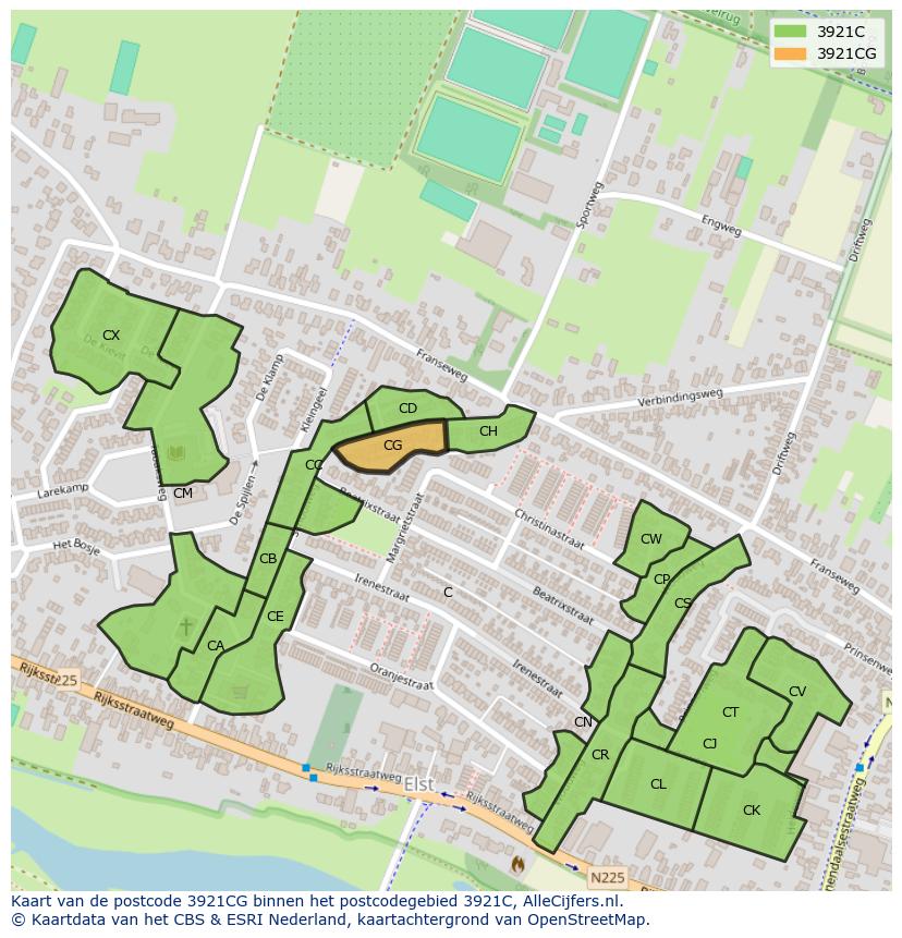 Afbeelding van het postcodegebied 3921 CG op de kaart.