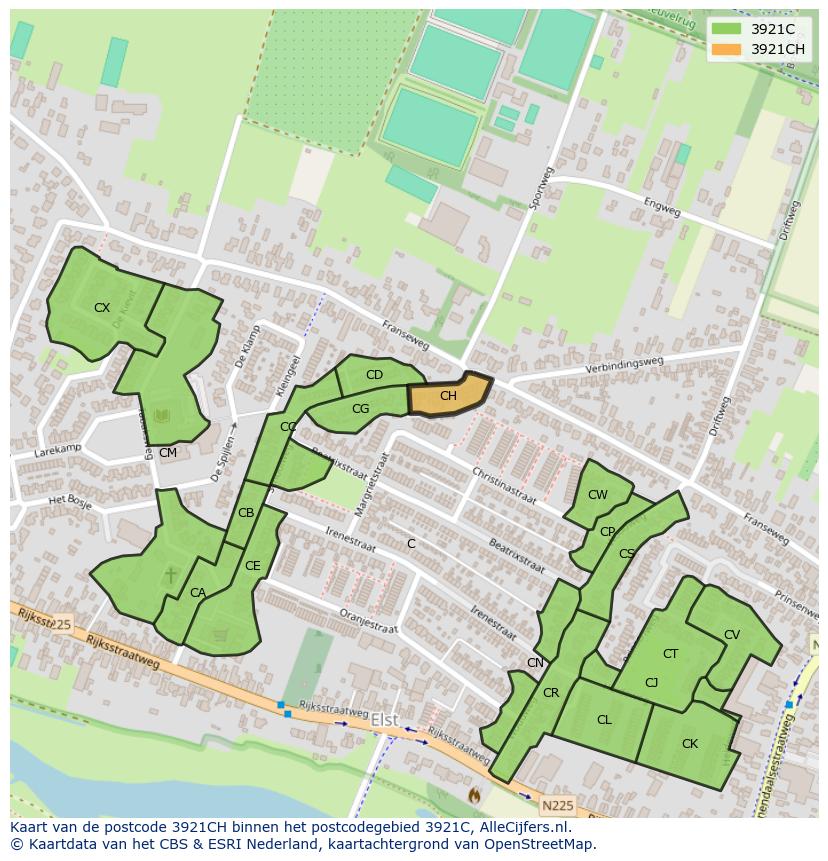 Afbeelding van het postcodegebied 3921 CH op de kaart.