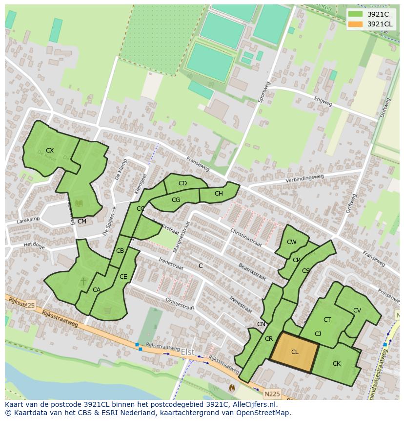 Afbeelding van het postcodegebied 3921 CL op de kaart.