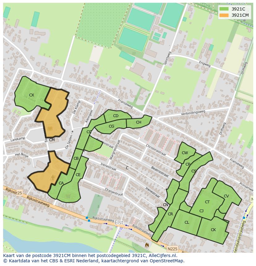 Afbeelding van het postcodegebied 3921 CM op de kaart.