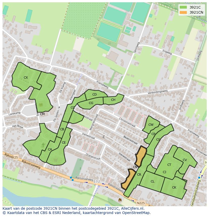Afbeelding van het postcodegebied 3921 CN op de kaart.