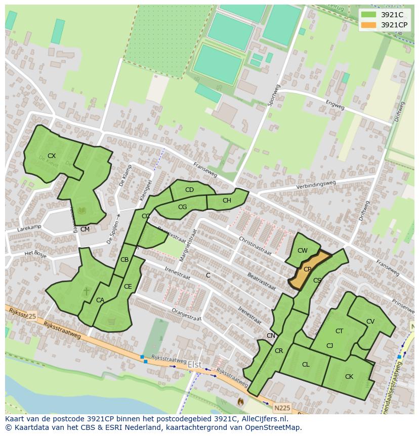 Afbeelding van het postcodegebied 3921 CP op de kaart.