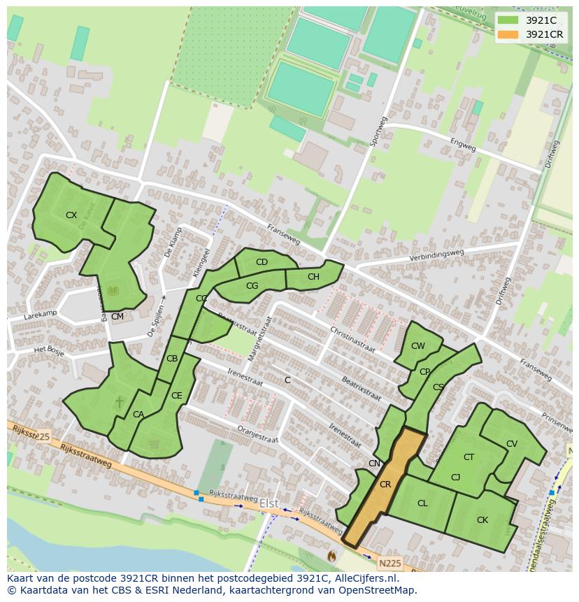 Afbeelding van het postcodegebied 3921 CR op de kaart.