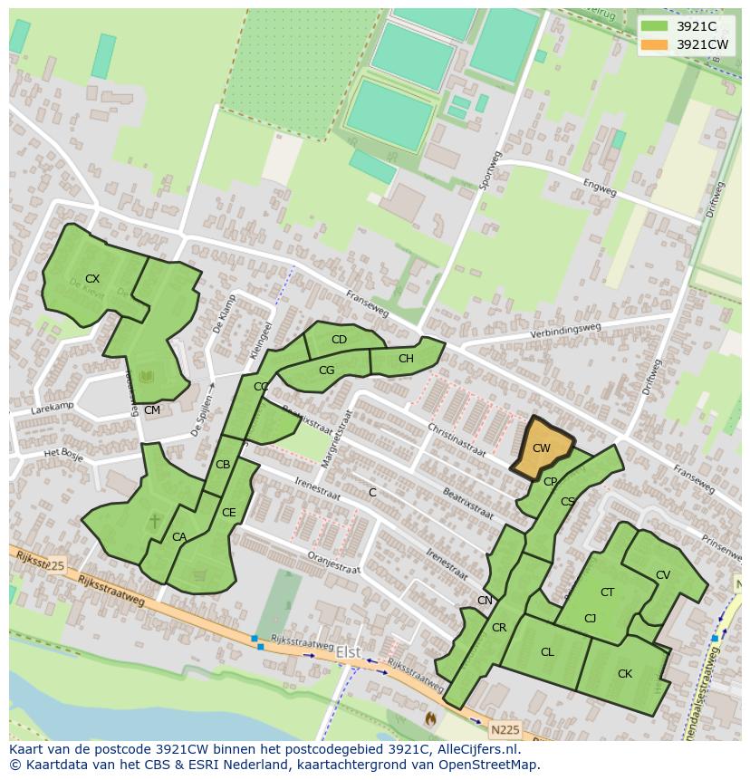 Afbeelding van het postcodegebied 3921 CW op de kaart.