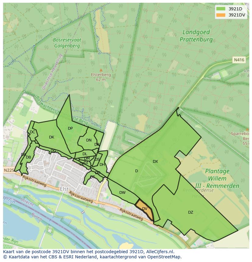 Afbeelding van het postcodegebied 3921 DV op de kaart.