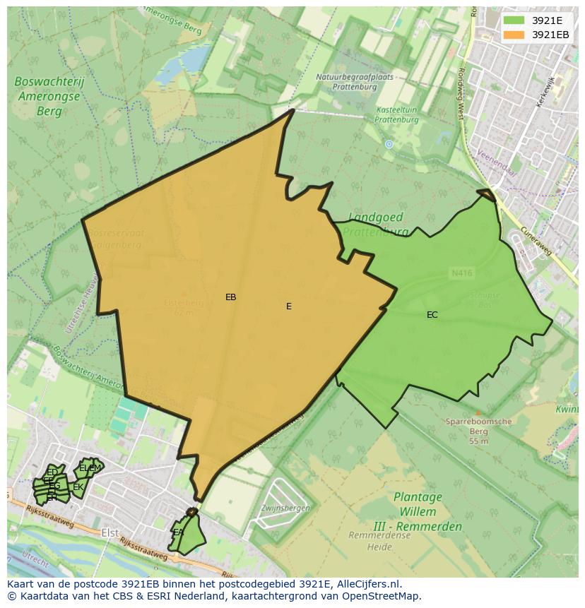 Afbeelding van het postcodegebied 3921 EB op de kaart.