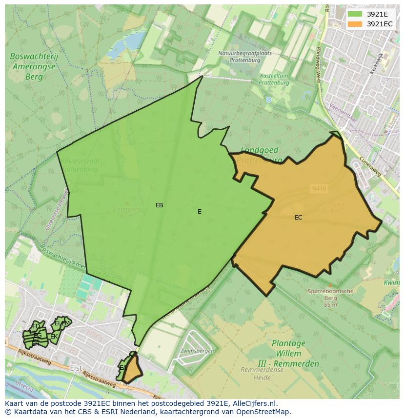 Afbeelding van het postcodegebied 3921 EC op de kaart.
