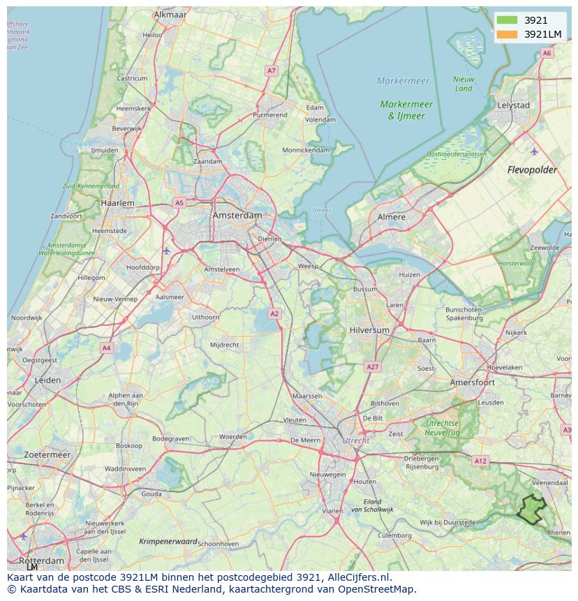 Afbeelding van het postcodegebied 3921 LM op de kaart.