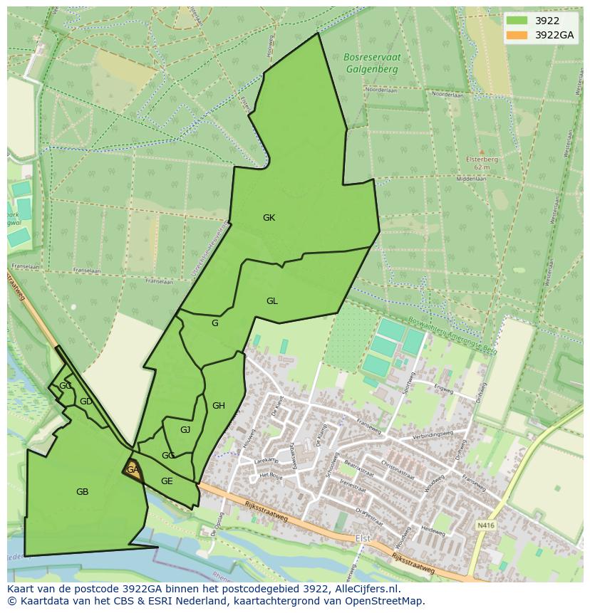 Afbeelding van het postcodegebied 3922 GA op de kaart.