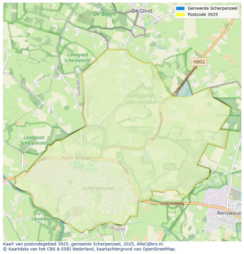 Afbeelding van het postcodegebied 3925 op de kaart.